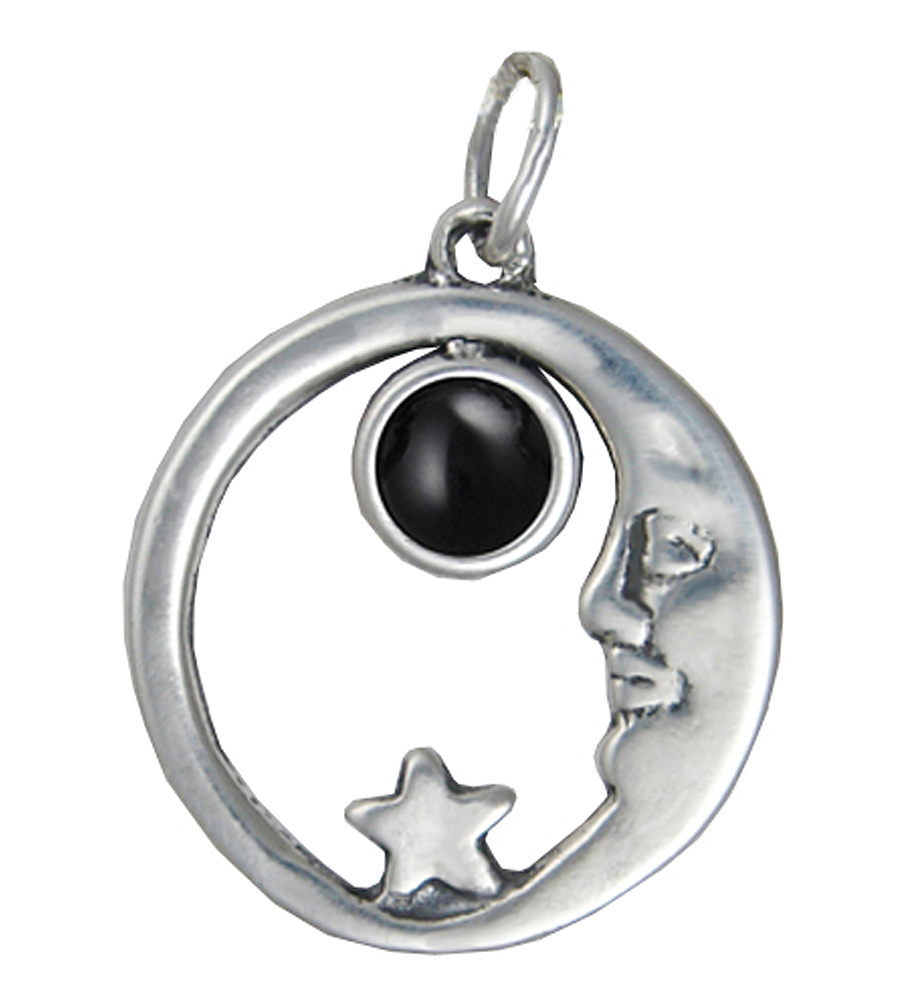 Sterling Silver Lucky Old Moon Pendant With Black Onyx